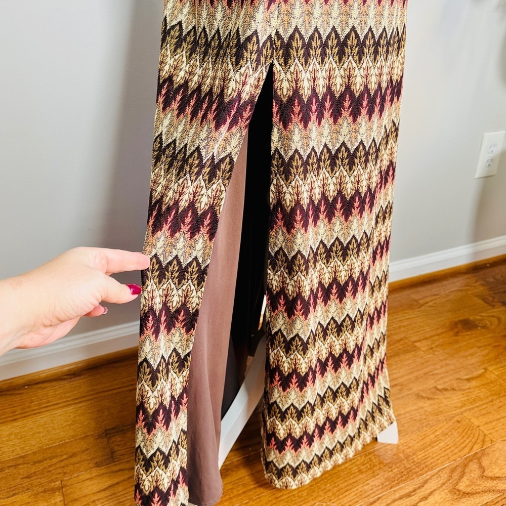 Boston Proper zigzag pattern halter maxi dress with side slits - Picture 5 of 9